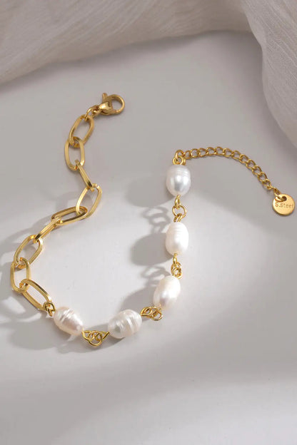 HALF PEARL-HALF CHAIN BRACELET